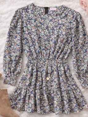 Pink Lily Floral Mini Dress Small Long Sleeve Ruffle Cottagecore